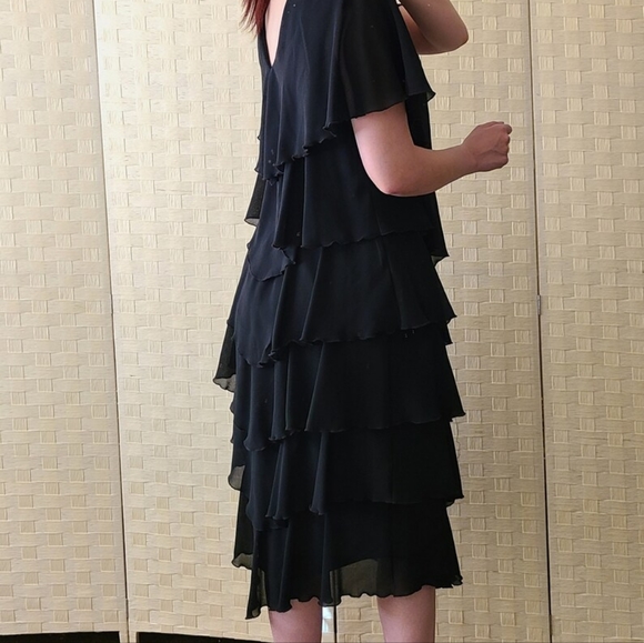 Vintage ANN HOBBS CATTIVA Black Layered Tiered Ruffle Shift Party 20s Flapper - Picture 4 of 8
